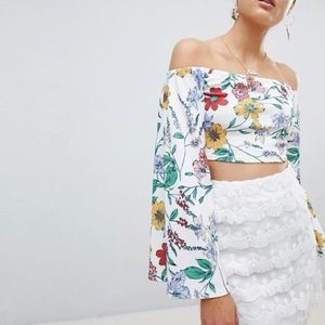 PrettyLittleThing floral Bardot crop top